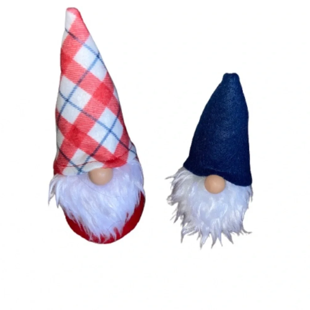 Set of 2 mini Decorative Gnomes - Red Plaid & Navy Hats 2021 target NWOT